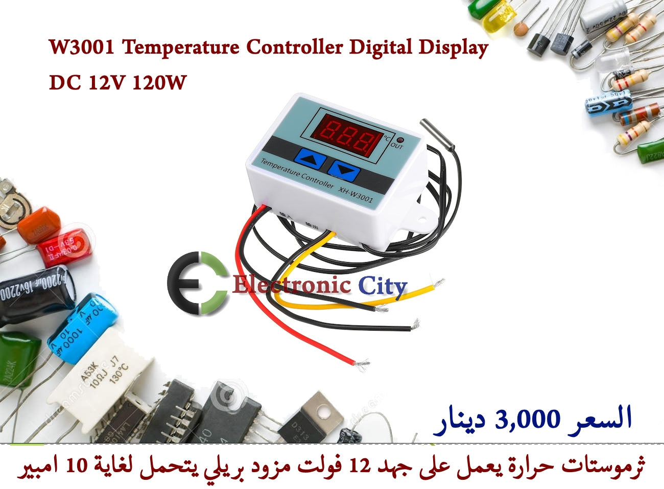 W3001 Temperature Controller Digital Display DC 12V 120W #J5 011830