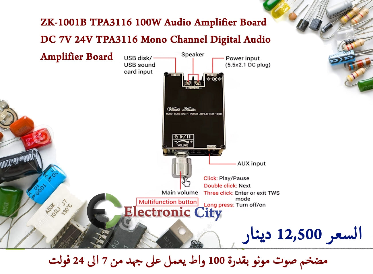 ZK-1001B TPA3116 100W Audio Amplifier Board DC 7V 24V TPA3116 Mono Channel Digital Audio Amplifier Board #N8 012585