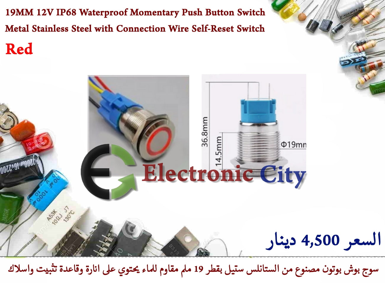 19MM 12V IP68 Waterproof Momentary Push Button Switch Metal Stainless Steel with Connection Wire Self-Reset Switch Red #B7. X52104HO