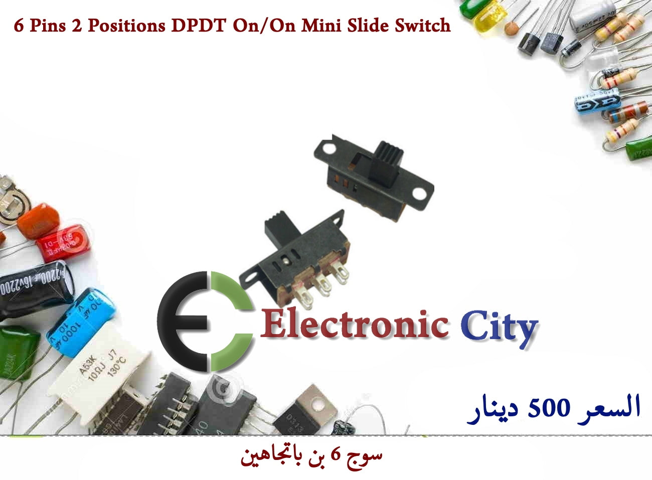 6 Pins 2 Positions DPDT On-On Mini Slide Switch