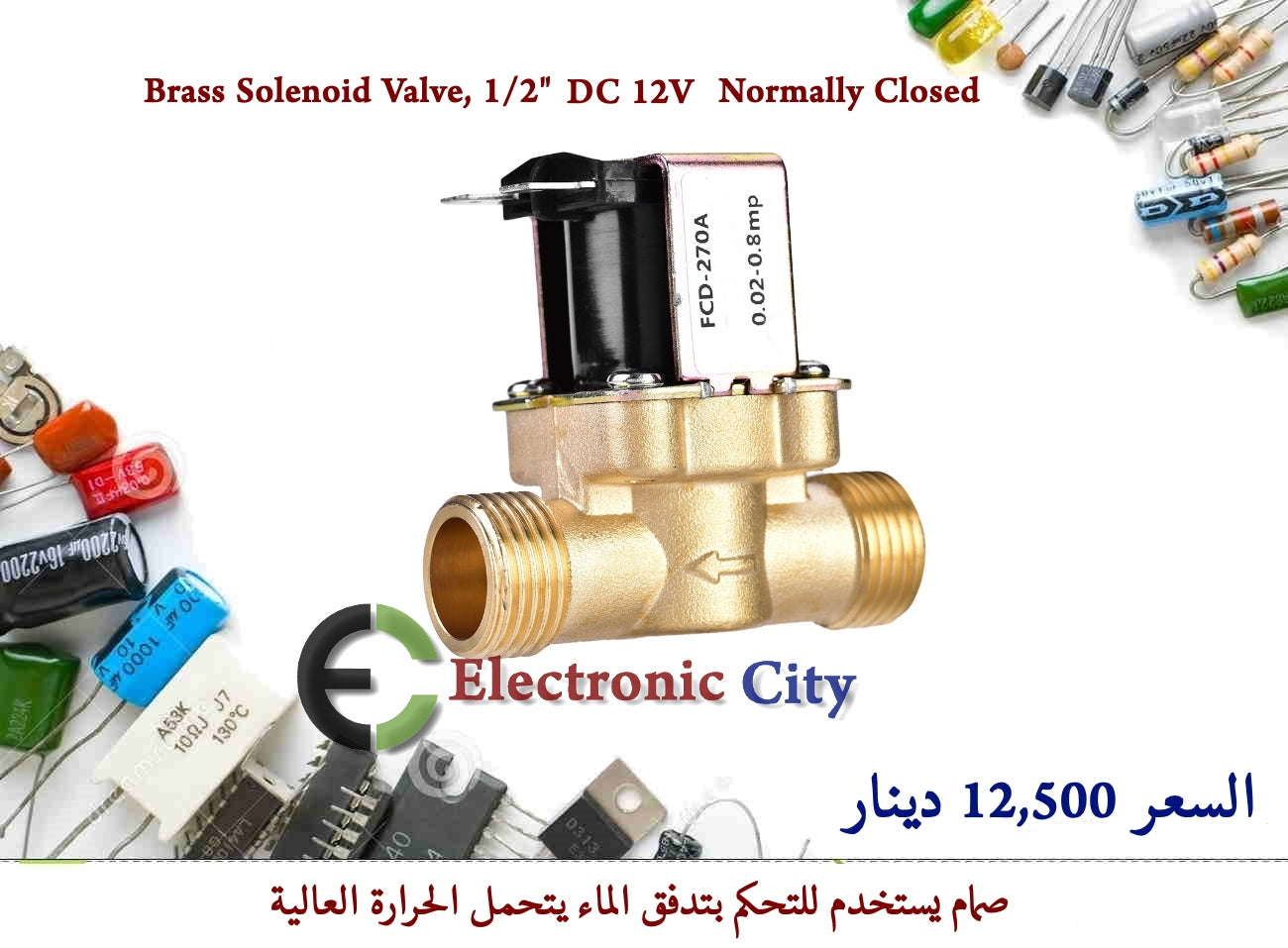 Brass Solenoid Valve, 0.5 inch DC 12V Normally Closed