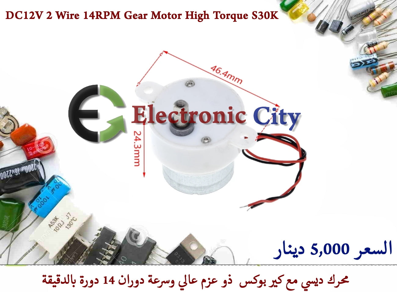 DC12V 2 Wire 14RPM Gear Motor High Torque S30K #T11 050889