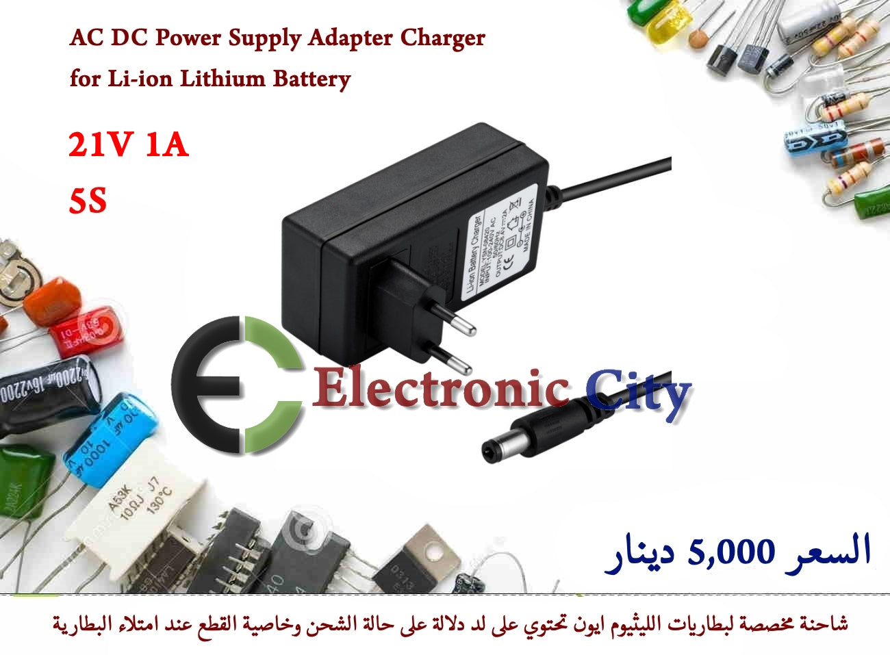 21V 1A AC DC Power Supply Adapter Charger for 5S Li-ion Lithium Battery