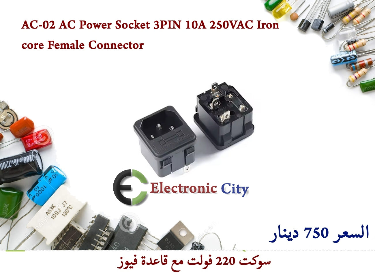 AC-02 AC Power Socket 3PIN 10A 250VAC Iron core Female Connector  #L4 X52385