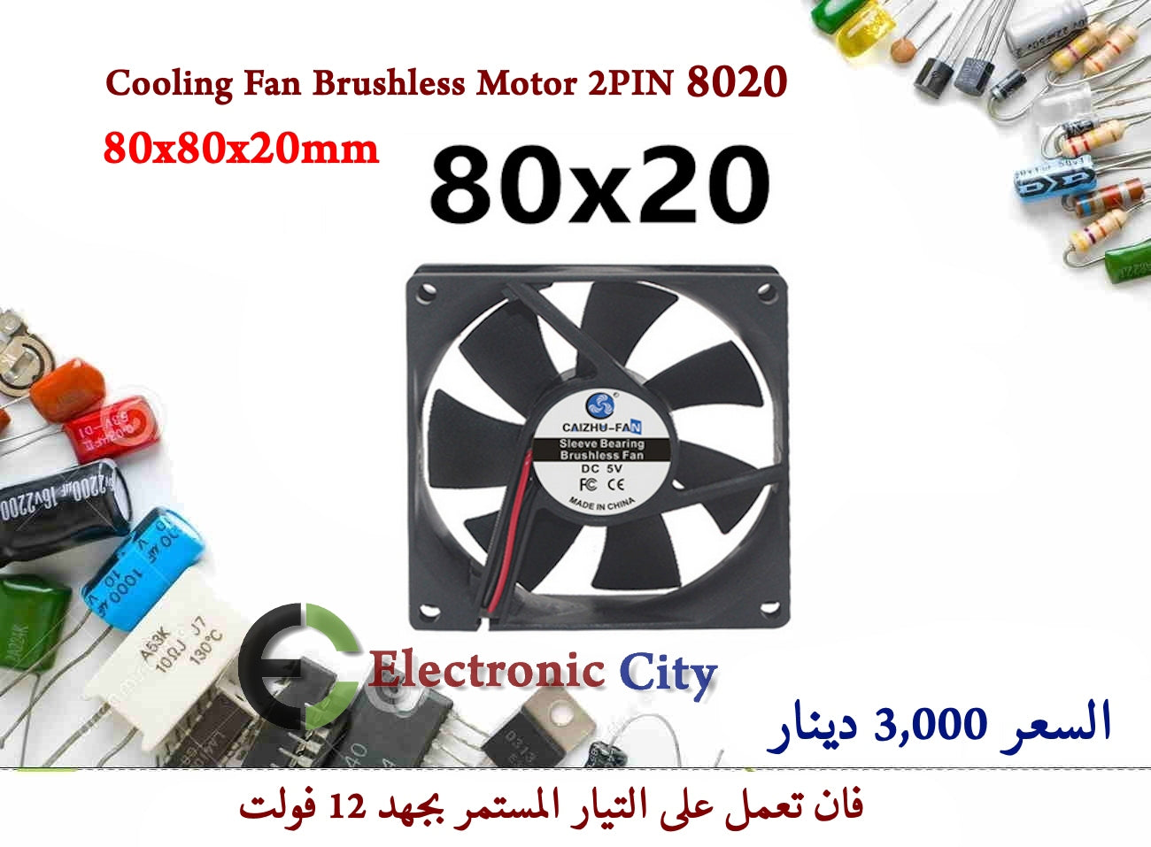 Cooling Fan Brushless Motor 2PIN 8020 Electronic City المدينة الالكترونية
