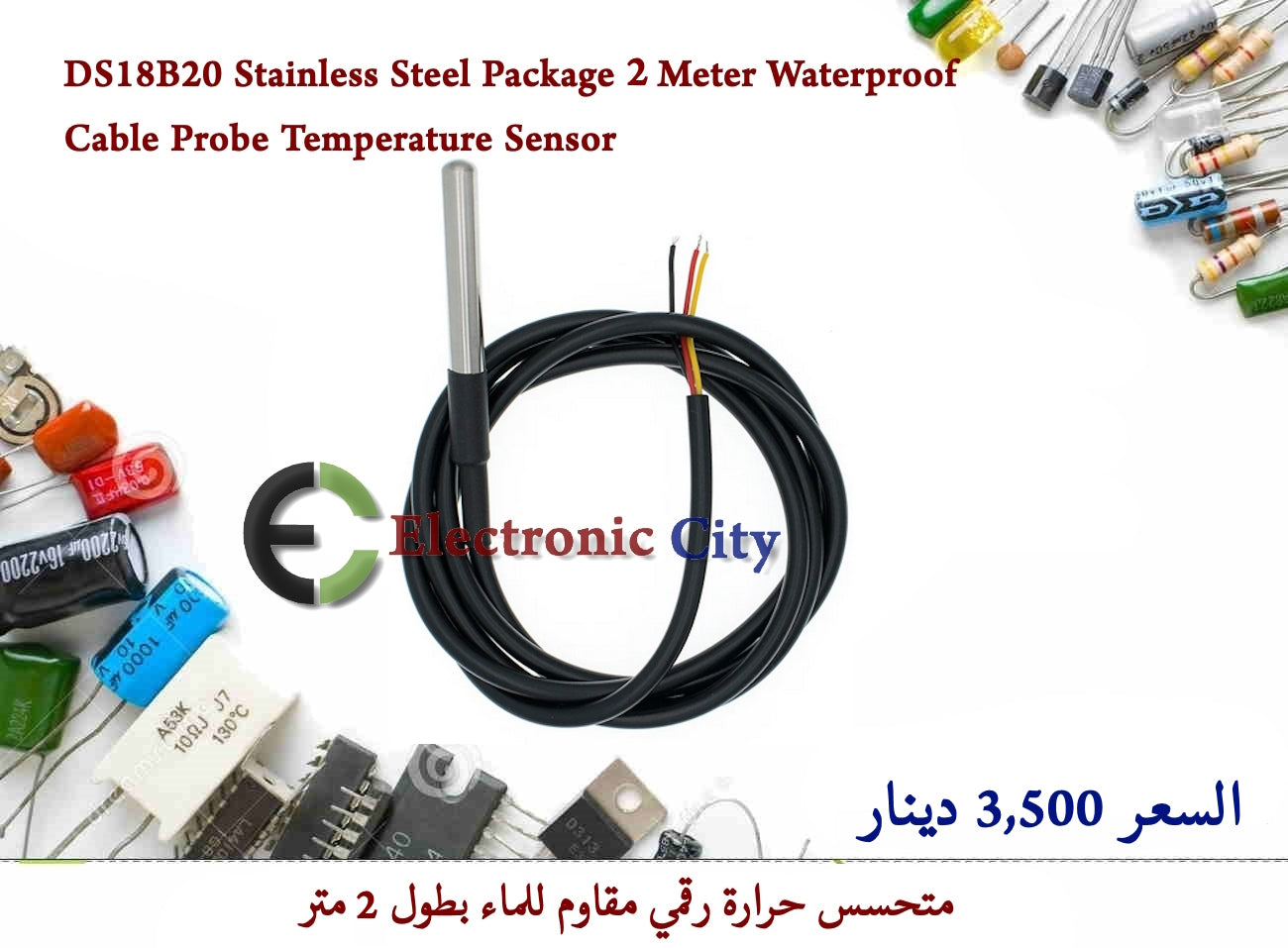 DS18B20 Stainless Steel Package 2 Meter Waterproof Cable Probe Temperature Sensor  #J4 010070