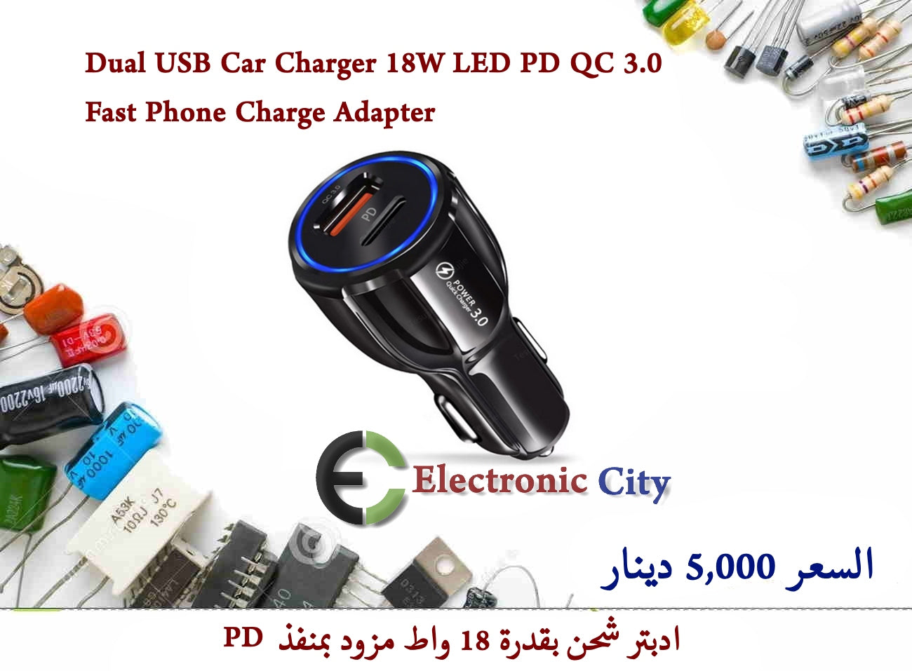 Dual USB Car Charger 18W LED PD QC 3.0 Fast Phone Charge Adapter