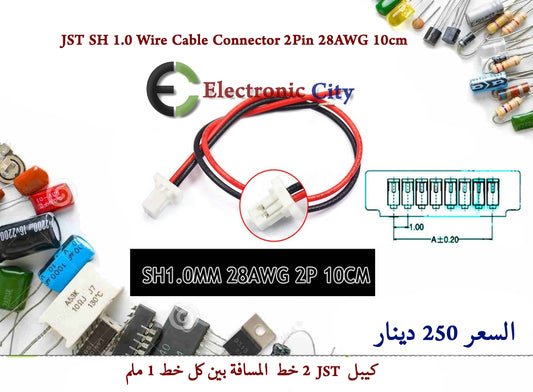 JST SH 1.0 Wire Cable Connector 2Pin 28AWG 10cm