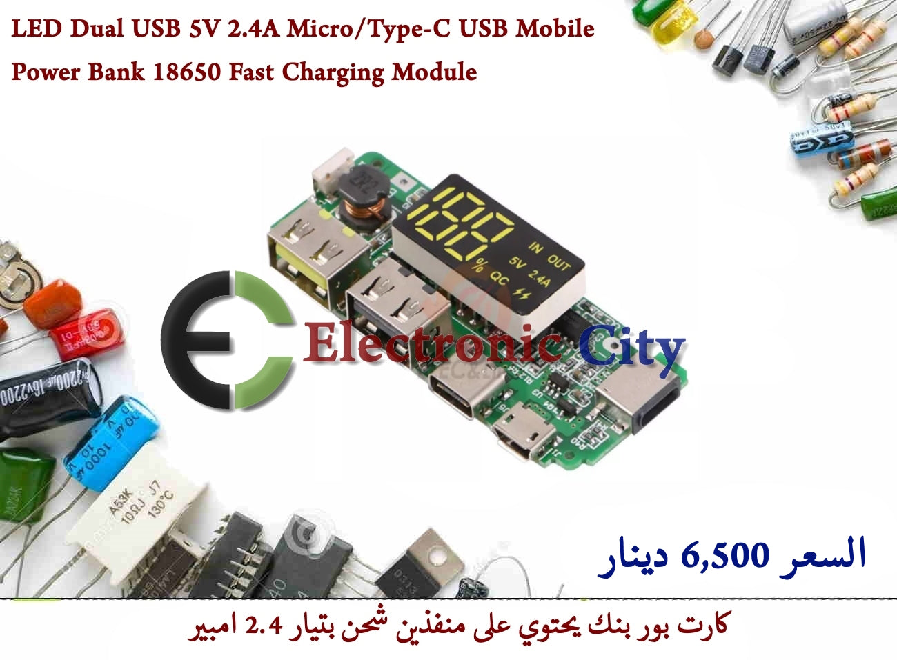 LED Dual USB 5V 2.4A Micro-Type-C USB Mobile Power Bank 18650 Charging Module #G3 X13582
