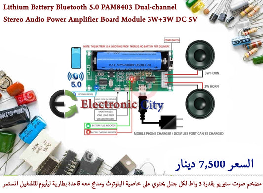 Lithium Battery Bluetooth 5.0 PAM8403 Dual-channel Stereo Audio Power Amplifier Board Module 3W+3W DC 5V #L1 GXFC0682-001