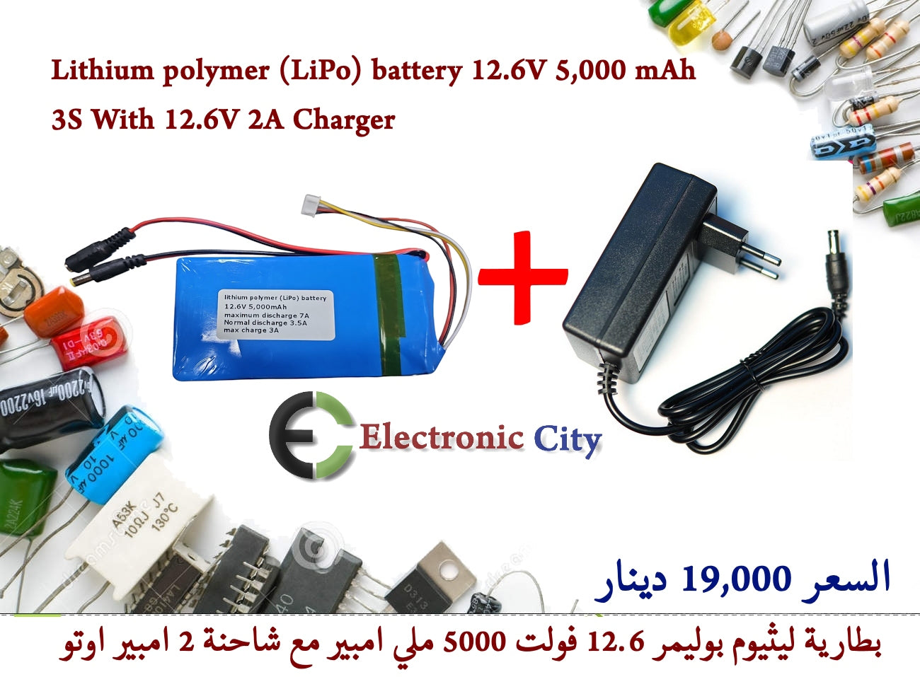 Lithium polymer (LiPo) battery 12.6V 5,000 mAh 3S With 12.6V 2A Charger