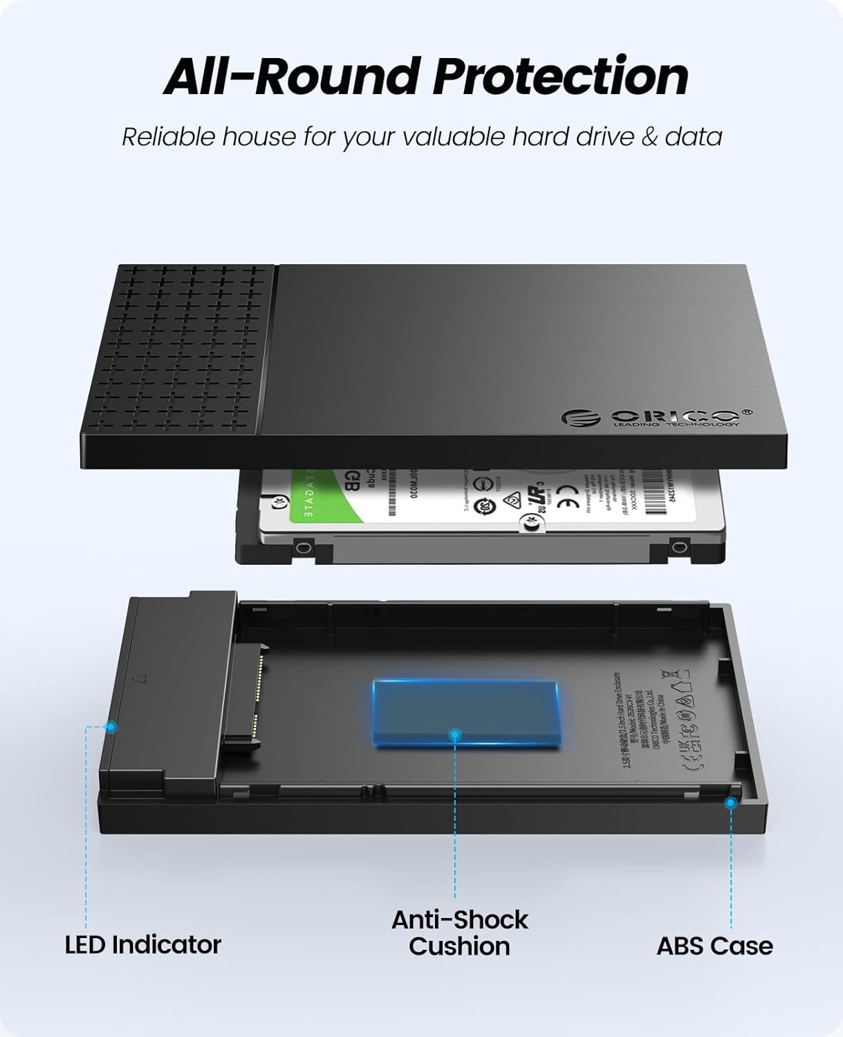ORICO USB C External SSD Hard Drive Enclosure, USB 3.1 to SATA III Hard Drive Enclosure (2526C3-V1)