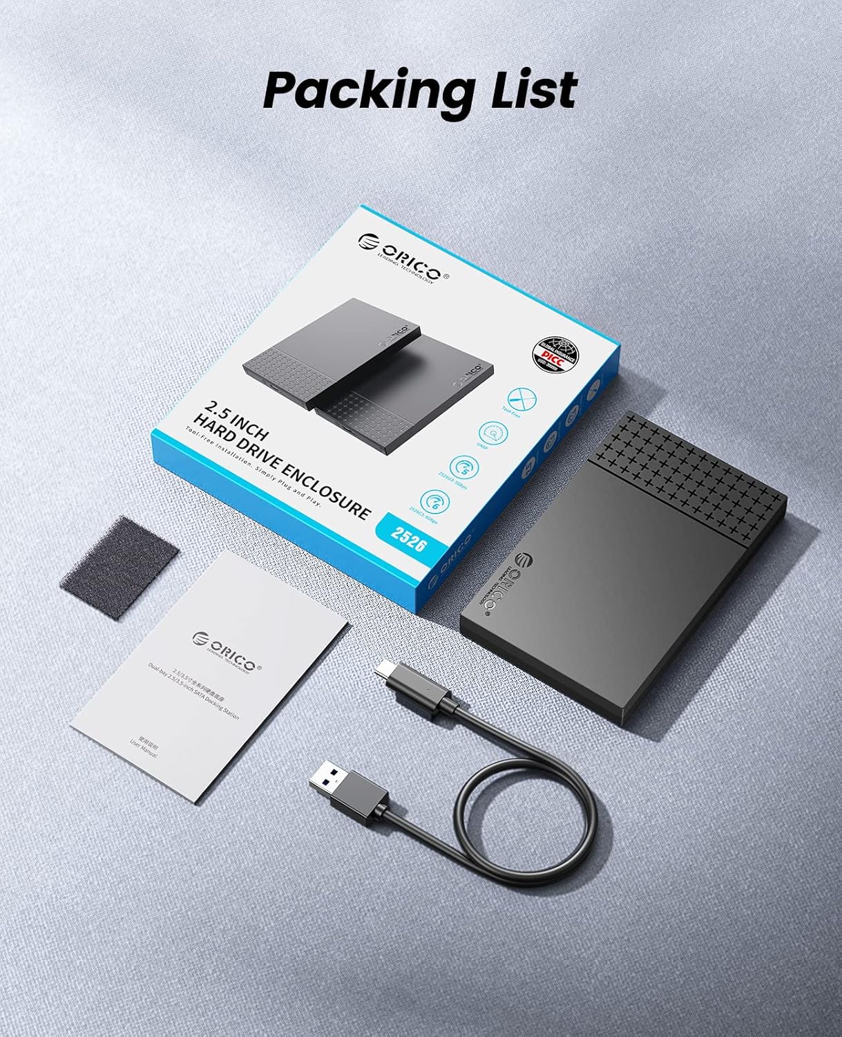 ORICO USB C External SSD Hard Drive Enclosure, USB 3.1 to SATA III Hard Drive Enclosure (2526C3-V1)