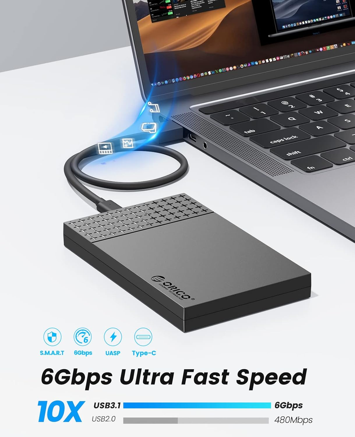 ORICO USB C External SSD Hard Drive Enclosure, USB 3.1 to SATA III Hard Drive Enclosure (2526C3-V1)