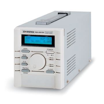 Programmable Switching DC Power Supply PSH-3610A, 10 A, 36 V, 1 channel, 360 W.Over voltage over current and over temperature protection.Labview driver.LCD display.Resolution: 10 mV / 10 mA.