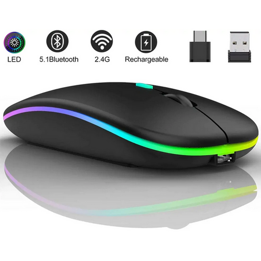 Wireless Mouse 2.4G Bluetooth Mouse Rechargeable Silent Mouse USB & Type-c Receiver Dual Mode LED Mouse Laptop Mouse for Computer MacBook iPad iPhone