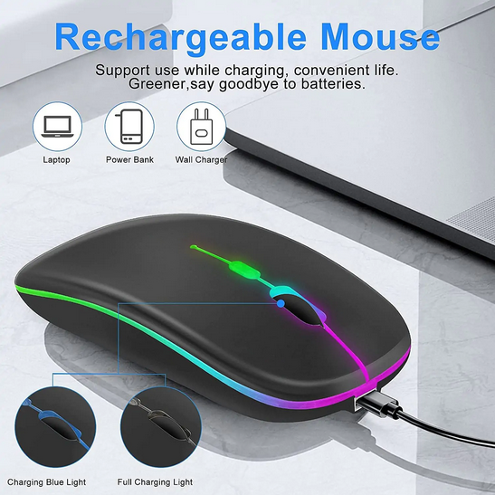Wireless Mouse 2.4G Bluetooth Mouse Rechargeable Silent Mouse USB & Type-c Receiver Dual Mode LED Mouse Laptop Mouse for Computer MacBook iPad iPhone