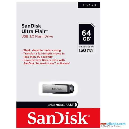 SanDisk Ultra Flair Flashdisk 64GB USB 3.0, 150mbs
