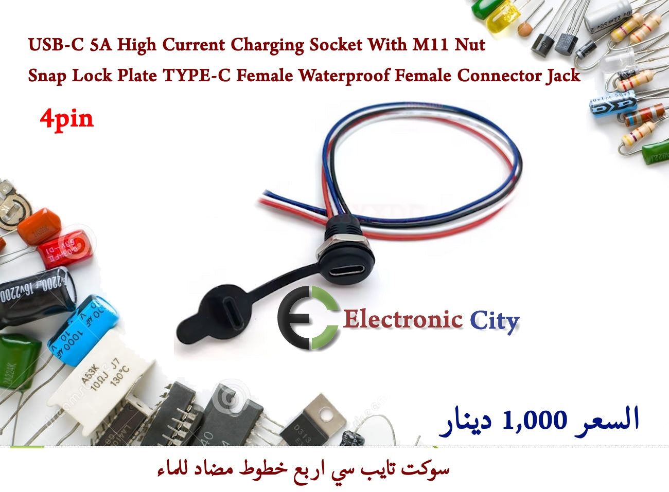 USB-C 5A High Current Charging Socket With M11 Nut Snap Lock Plate TYPE-C Female Waterproof Female Connector Jack 4Pin 012664 #W11