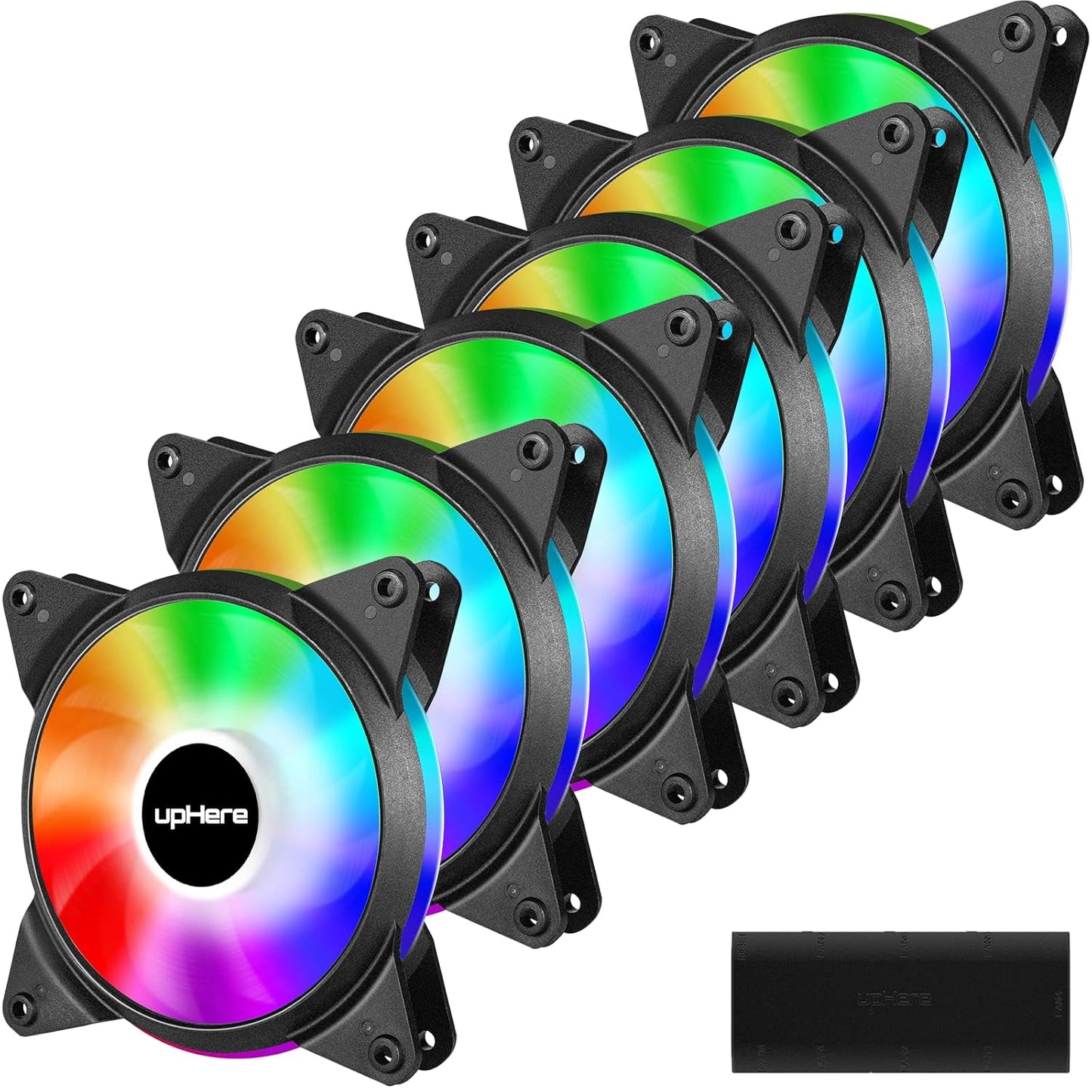 upHere 5V 120mm Silent PWM ARGB Fan 6-Pack with Intelligent Control Sync, Adjustable Colorful Fans