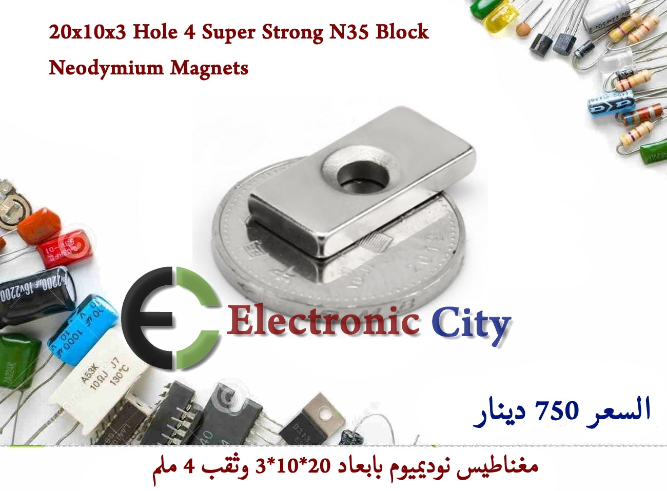 20x10x3 Hole 4 Super Strong N35 Block Neodymium Magnets #F8.  011242
