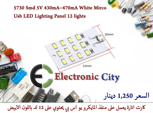 5730 Smd 5V 430mA~470mA White Mirco Usb LED Lighting Panel 12 lights #P10 11344