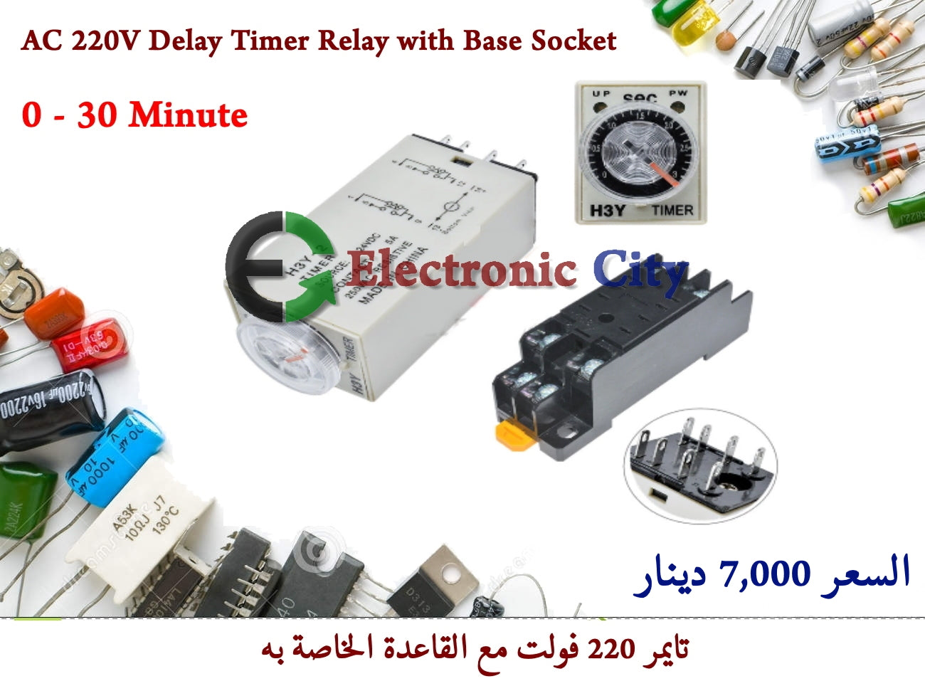 AC 220V Delay Timer Relay with Base Socket 0 - 30 Minute #M 050589 + 011725