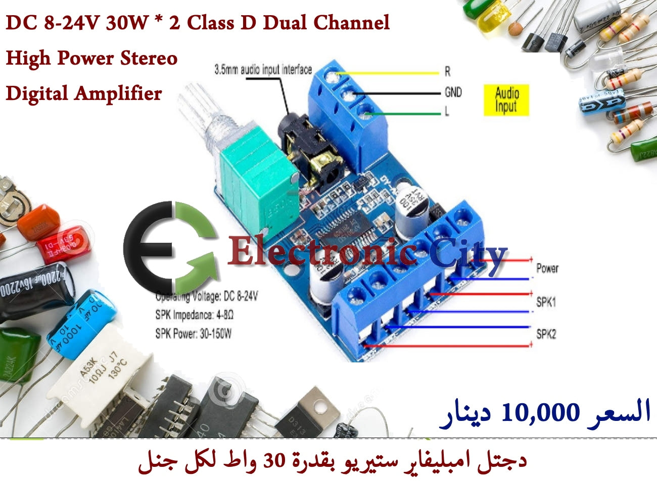 DC 8-24V 30W X 2 Class D Dual Channel High Power Stereo Digital Amplifier Board #L9 X13442