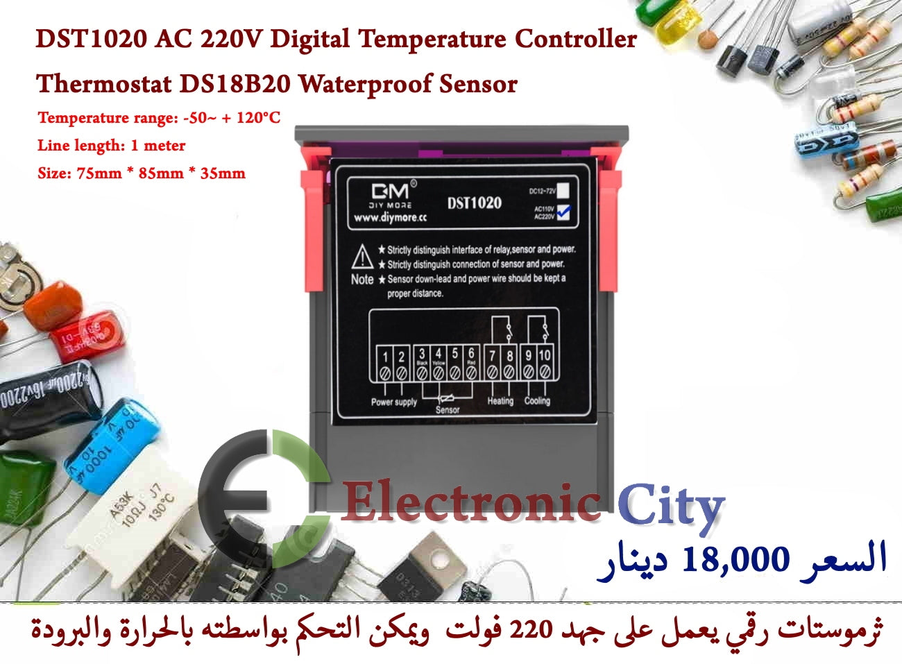 DST1020 AC 220V Digital Temperature Controller Thermostat DS18B20 Waterproof Sensor #J9 X13072