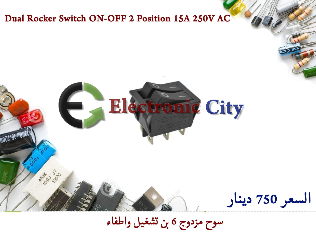 Dual Rocker Switch ON-OFF 2 Position 15A 250V AC